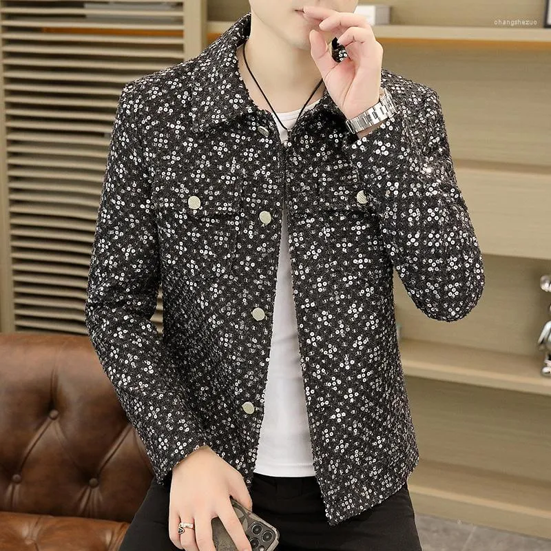 Men's Jackets 2023 Brand Sequin Jacket For Men Korean Fashion Casual Slim Fit Business Outwear Male Street Wear Windbreaker Coat