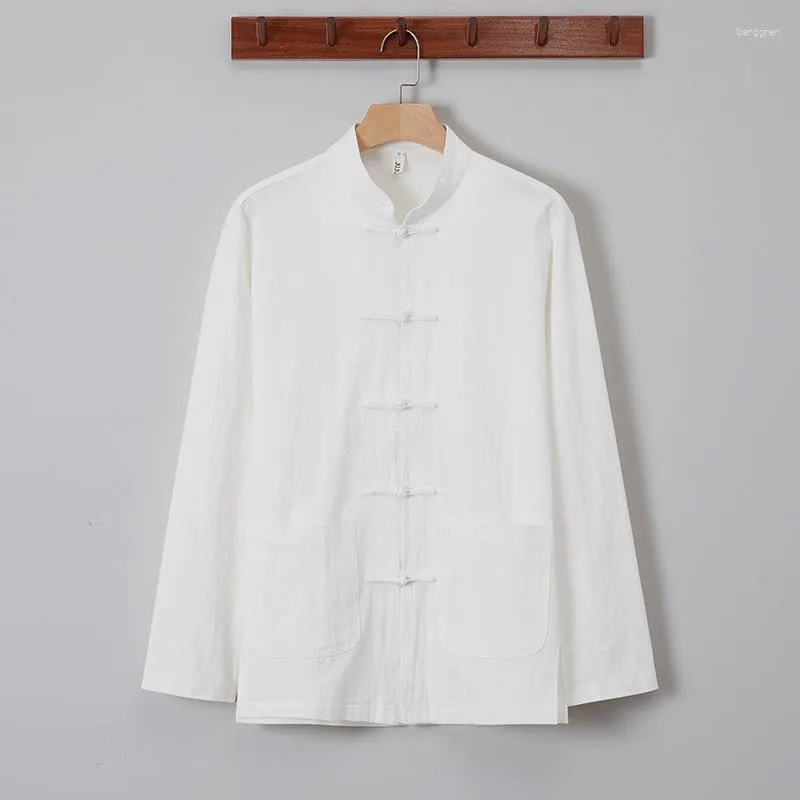 Men's Casual Shirts Autumn Cotton Linen Jacket Chinese Traditional Tang Clothing Long Sleeve Tops Taiji Uniform Hanfu