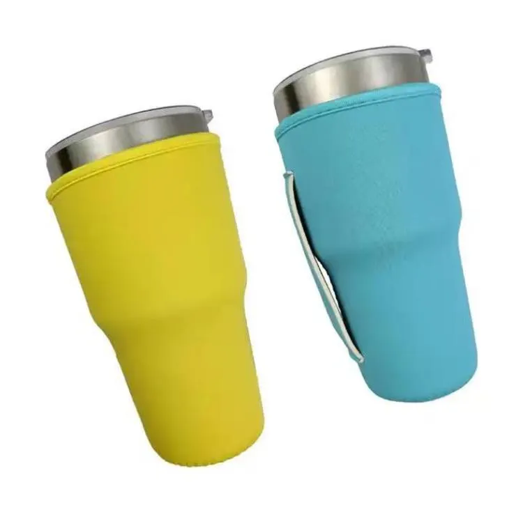 Reusable Handles Ice Coffee Cup Sleeve Neoprene Insulated Sleeves Cups Holder With Handles For 30oz -32oz Tumbler Water Bottle Mug Cover Case Pouch SN4435