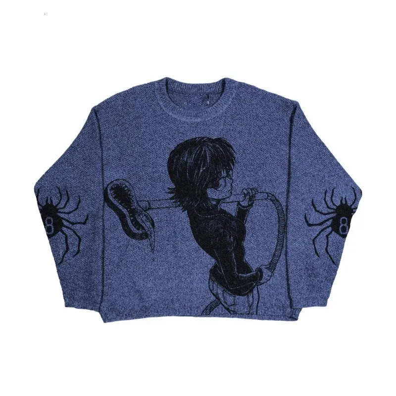 Women's Sweaters Hip Hop Knitted Men's Women's Sweater Harajuku Fashion Spider Boy Pattern Printing Loose Tops Casual Streetwear Pullover 230810