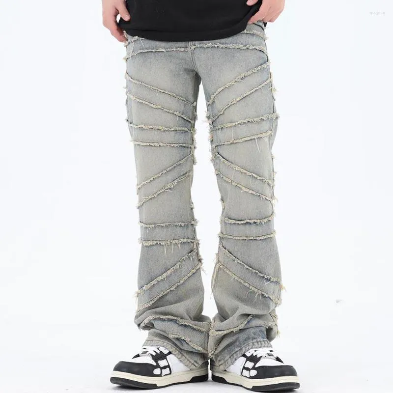 Jeans para hombres Tasel de rayas cruzadas Washed Vintage y2K para hombres y mujeres Strenspled Casual Dewusers Cargos de gran tamaño