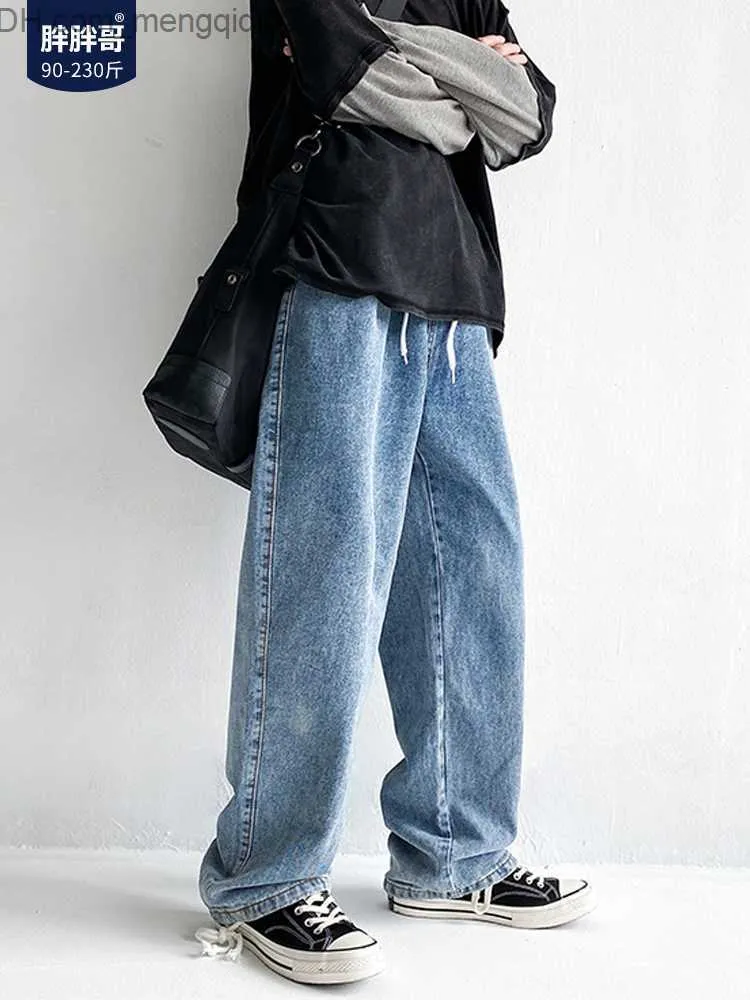 남자 바지 청바지 남성용 대형 패션 브랜드 캐주얼 바지 한국 스트레이트 레그 남성 거리 의류 저렴한 중국 의류 Z230814