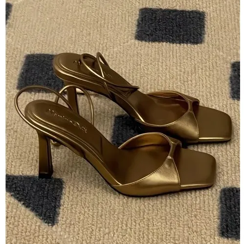 Sandal Öppen tå fotledband Stiletto Heel Dress Gold Silver Sandaler Eleganta bröllopsfestskor Pumpar Hög häl Summer Sexiga pumpar 230811