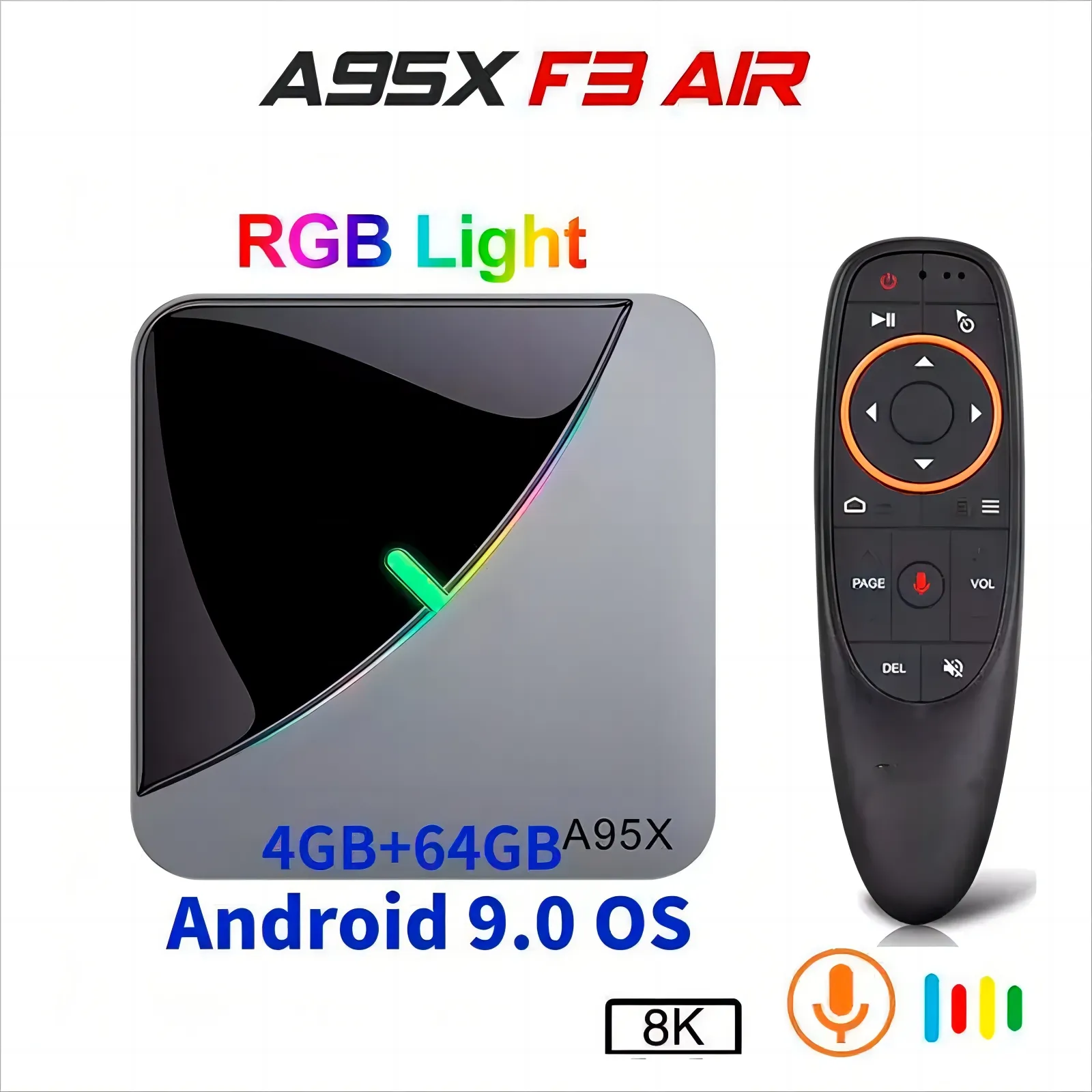 A95X F3 AIR 8K Android 9.0 TV -låda Amlogic S905X3 4G 32G 64G RGB Lätt mediaspelare H96 Max