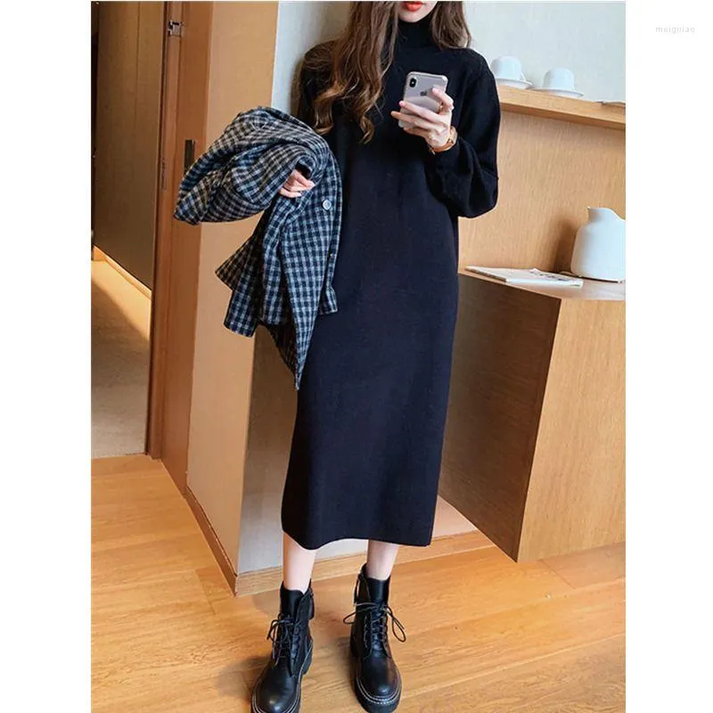 Casual Dresses Sticke Dress Women Knit Maxi Female Turtleneck Fashion Elegant Ladies Half Long Slim Bodycon