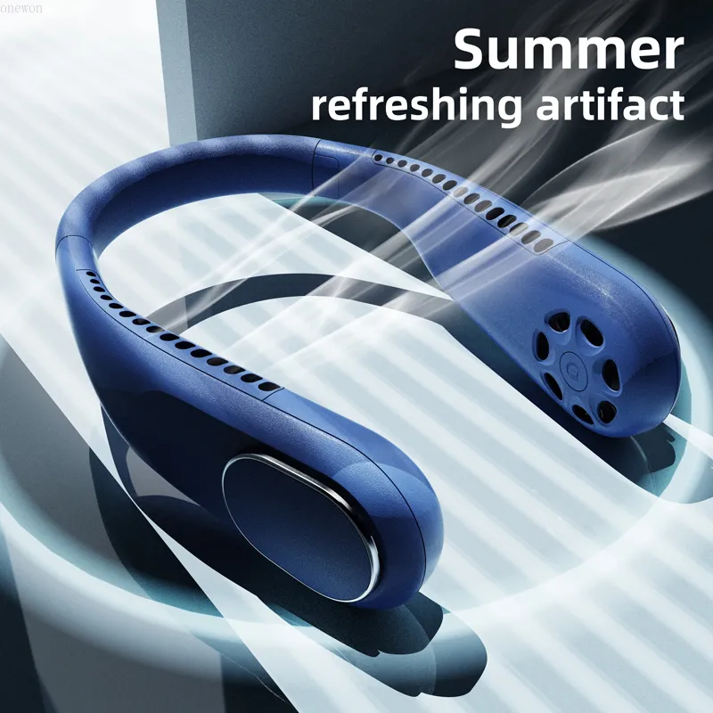 Bärbar 4000mAh hängande halsfläkt vikbar sommarluftkylning USB -uppladdningsbar bladlös Mute Neckband fans utomhus