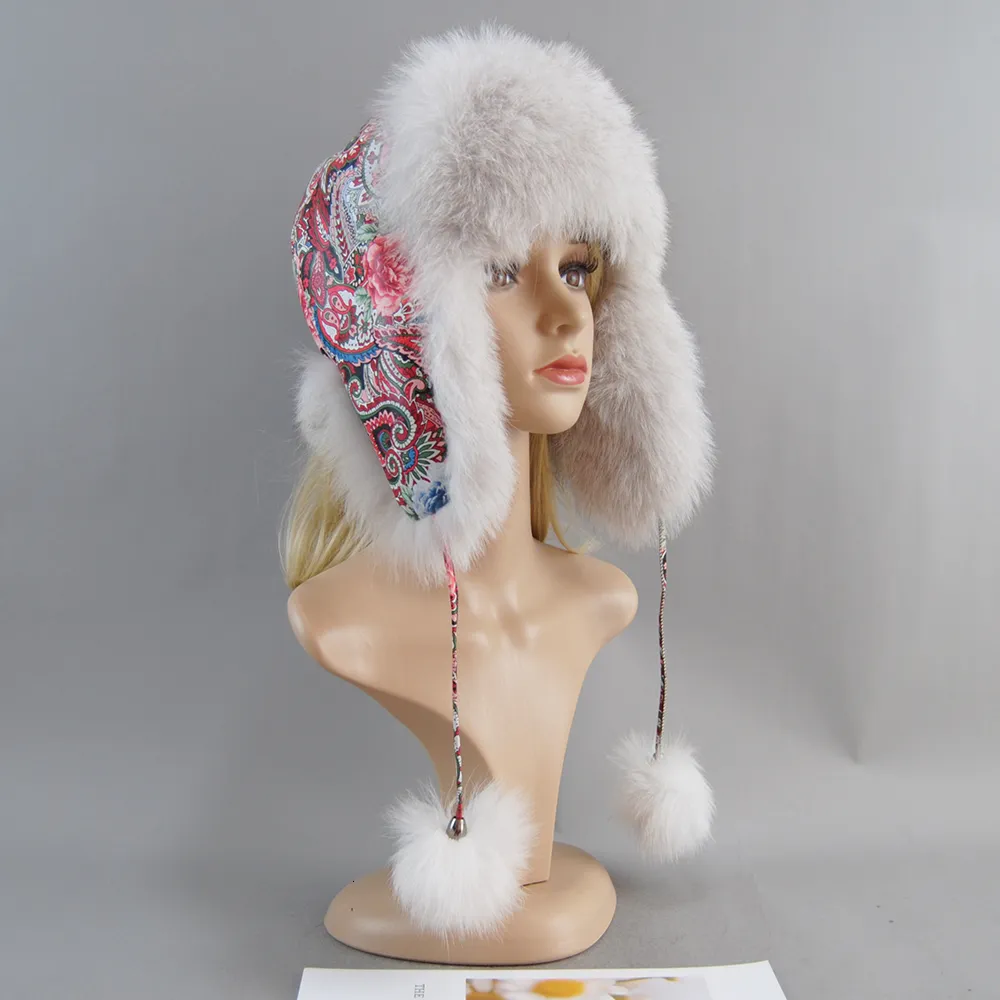Beanie Skull Caps Winter Fur Hat For Women Hat With Ear Real Fur