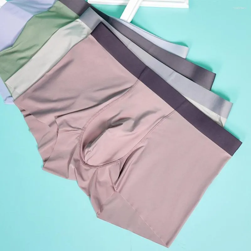 Underpants Sexy Men Ice Silk Boxer Seamless Super Elasticity Briefs Ultra-thin Transparent Underwear Solid Shorts Trunks Breath