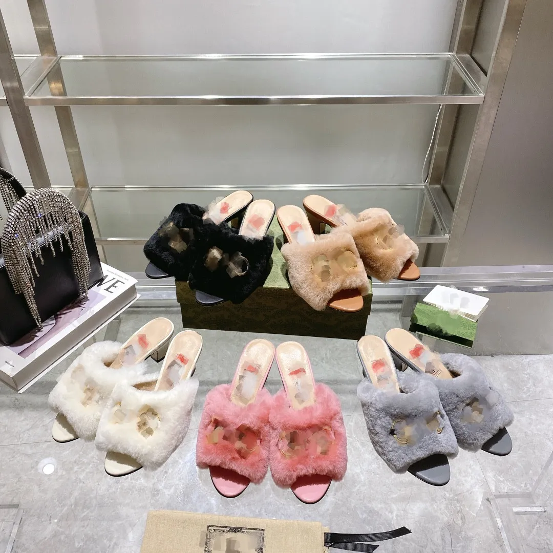 Heeled slippers outlet with fur