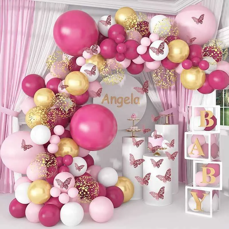 Guirlande de ballons papillon décoratifs, décoration de joyeux anniversaire, chaîne de ballons pour fête prénatale pour enfants, fournitures de mariage pour filles