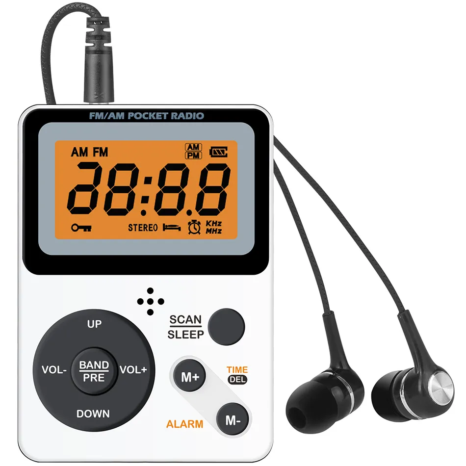 MINI FM AM Radio Radio Pocket Radio Headset Radio Display LCD Display Packlight 76-108MHz لبطاريات AAA QL-06