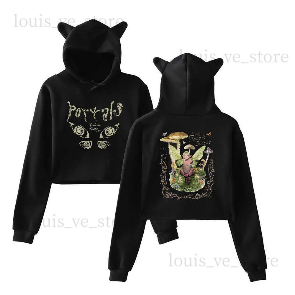 2023 Melanie Martinez Portale Ablum Cat Ear Hood Bluza Kobiety Przycięte bluzy Kobiece swobodne strejowe topy t230811