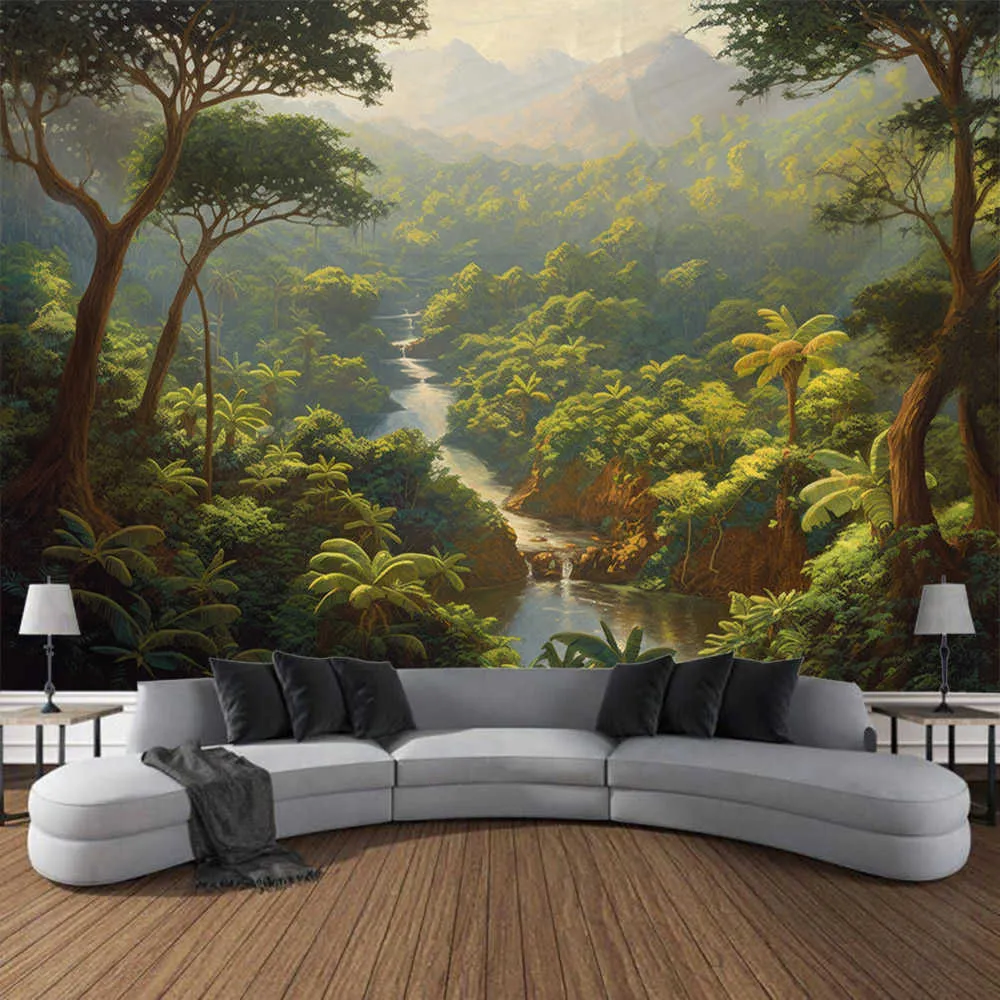 Tapeçarias personalizáveis paisagem pintura a óleo impressão tapeçaria casa decoração de parede fantasia floresta parede pendurado arte interior