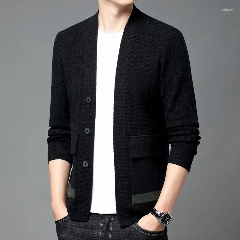 Men s Sweaters High Quality Autumn And Winter Knitwear Solid Color Big Pocket Cardigan Business Casual Comfortable Slim Mens Sweater