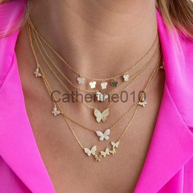 Pendant Necklaces Korean Light Luxury Zircon Butterfly Pendant Necklace for Women's Fashion Cool Style Individualized Temperament and Collar Chain J230811