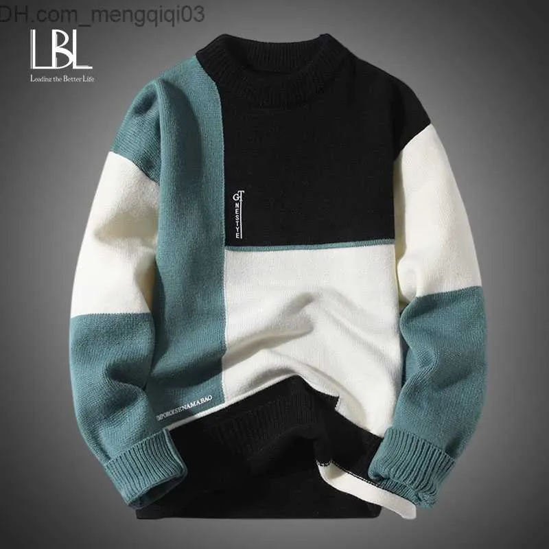 Men's Sweaters Autumn Winter Warm Men's Sweater 2023 Fashion Round Neck Patch Work Set New Korean Street Clothing Sweater Casual Men's Wear Z230811