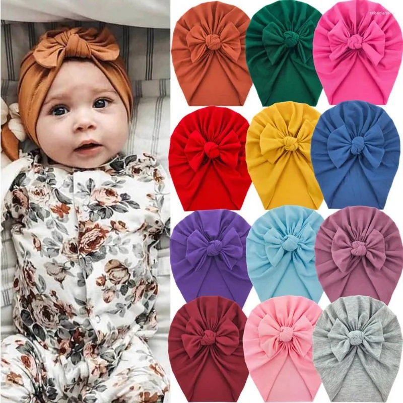 Berets 20pcs Frühling Herbst Baumwollhaar Bögen Stirnbandkappen für Kinderkinder süße Turbanhüte Fashion Baby Jungen Mädchen Zeug Accessoires