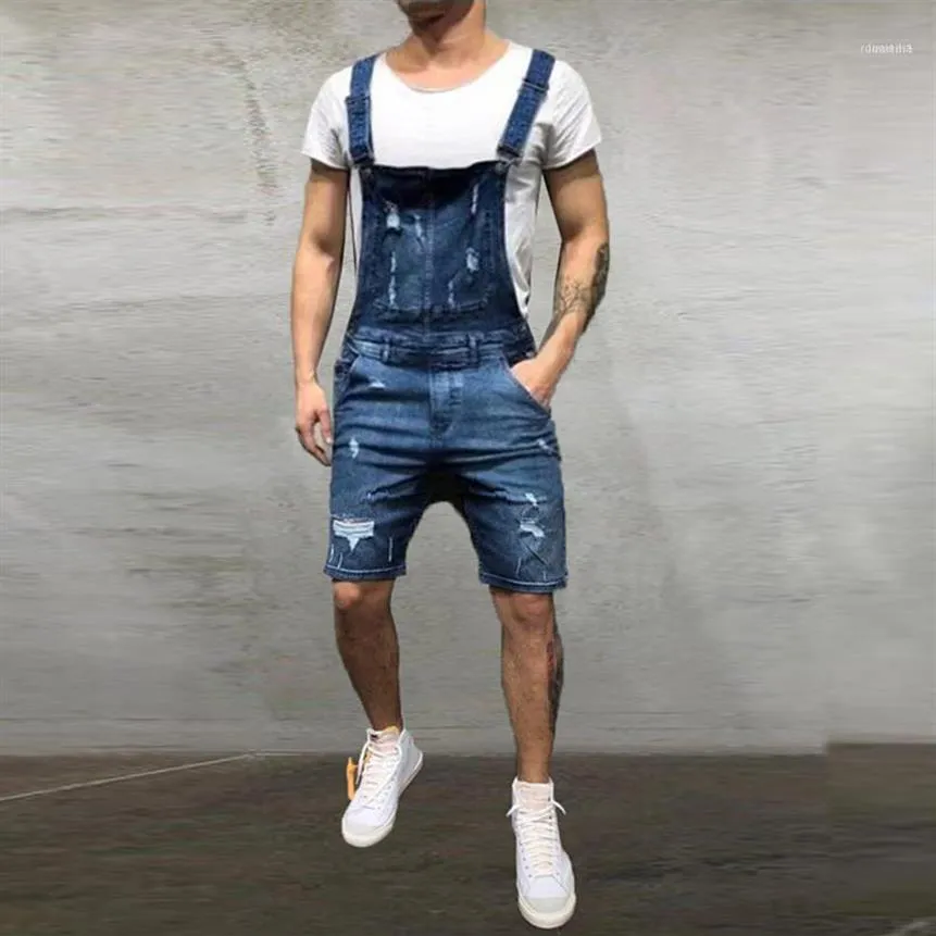 Jeans Jumpsuits Shorts 2019 Summer Fashion Hi Street Distressed Denim Bib overalls For Man Suspender Pants112402