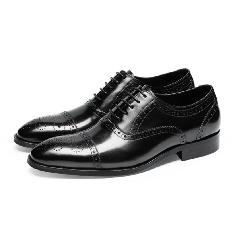 Men Lace Up Pointed Toe Oxford Men Cowhide Casual Leather Spring And Autumn Men Business Formal Party Men`s Brogue 1AA21