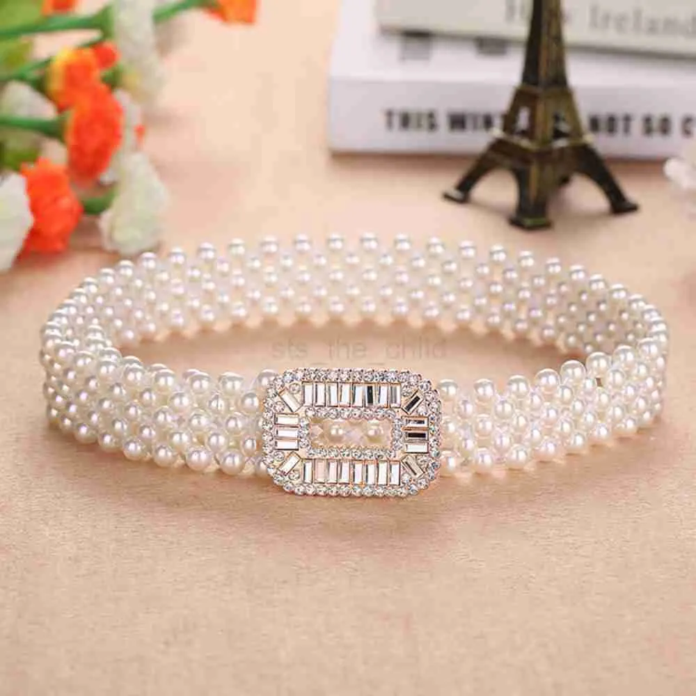 Gürtel elegante Frauen Perlen Taillengürtel elastische Schnalle Perlenkette Gürtel weibliche Mädchen Kleider Kristallgurt Perlen Elastizgürtel Luxusmarke