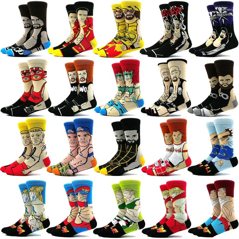 Men's Socks Occupation Wrestling Funny Men Hip Hop Personality Anime Cartoon Fashion Skarpety High Quality Sewing Pattern