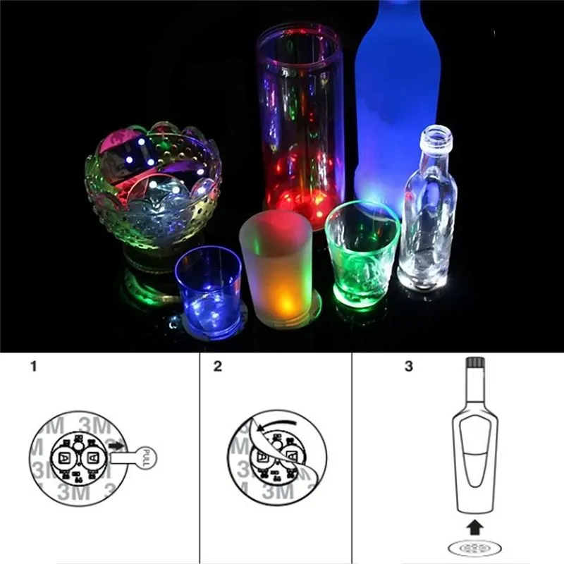 6cm LED Bottle Stickers Coasters Light 4LEDs 3Sticker Flashing led lights For Holiday Party Bar Home Party Use