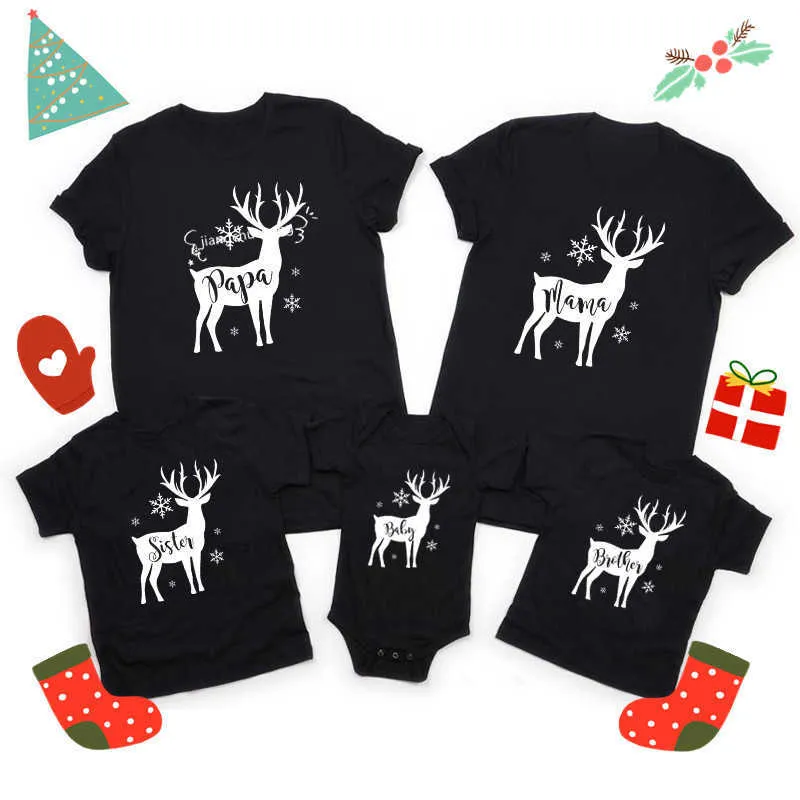 Bijpassende familie-outfits Bijpassende familie-kerstkleding Rendierenprint Vader Moeder Dochter Zoon Kindert-shirt Baby Romper Katoen Family Look-outfits