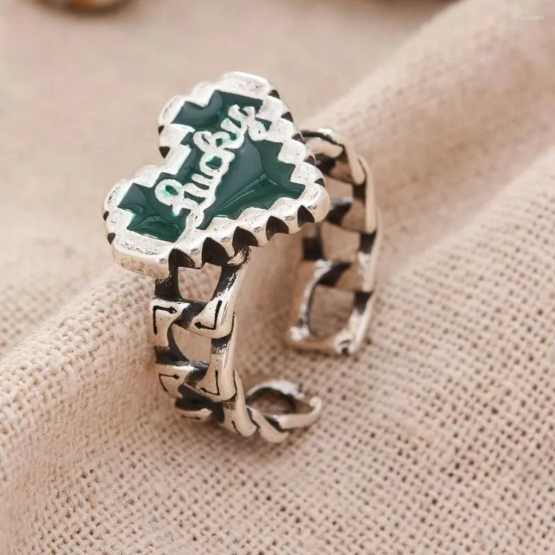 Pierścienie weselne Przyjazd romantyczne mozaiki zielone miłosne serce Lucky Letter żywica tajskie srebrne damskie biżuterię do kobiet sprzedaj