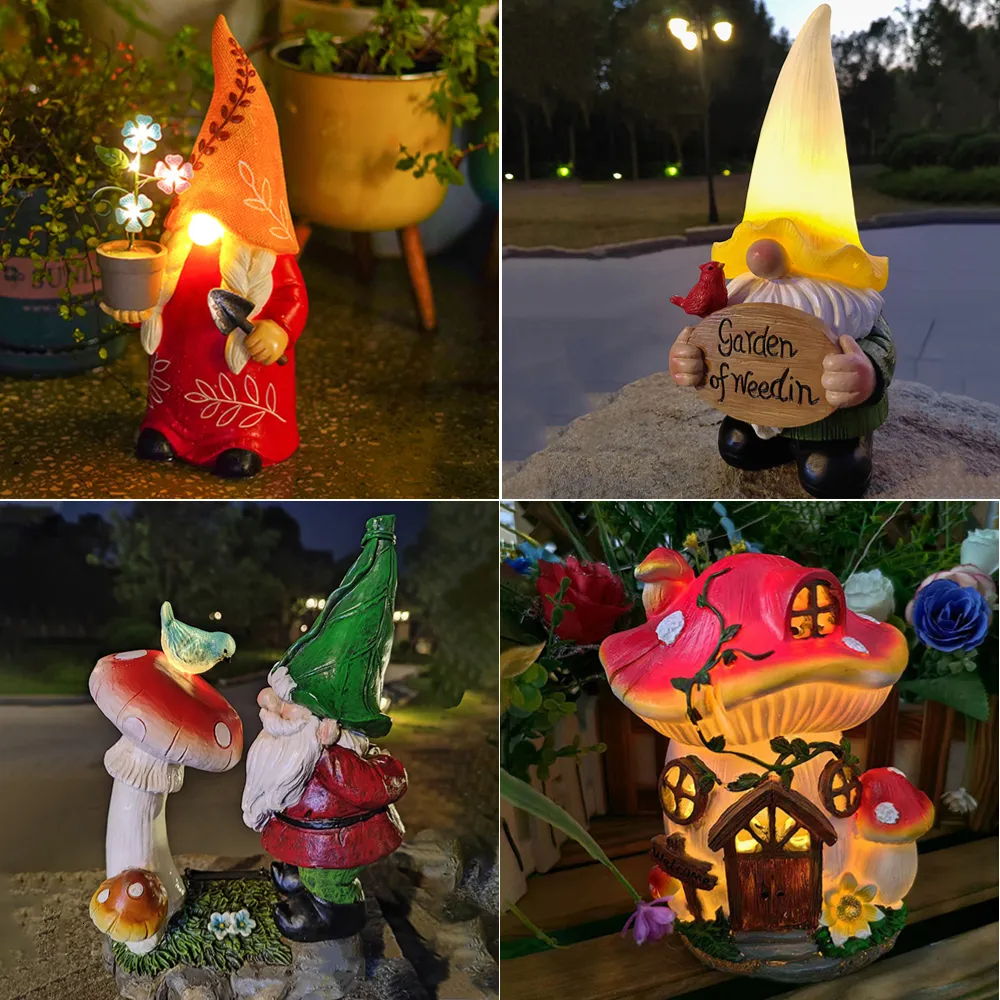 Dekorativa föremål Figurer Harts Solar Garden Decorations Lights Fairy NoSes Garden Lamp Handgjorda trädgårdsstatyer för utomhusornament Patio Lawn Decor 230810