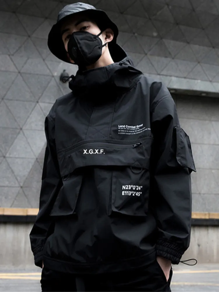 PFNW Mens Black Techwear Jacket With Techwear Hoodie Pocket