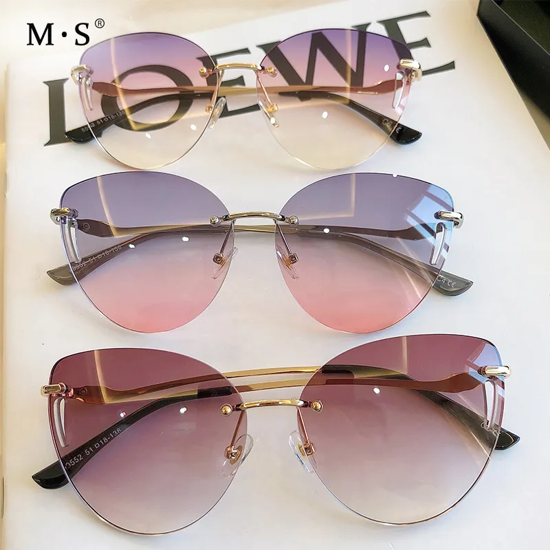 Sunglasses MS Sunglasses Women Eyewear Gradient Brown Pink Rimless Sun Glasses for Female Gift Brand Designer Uv400 230810
