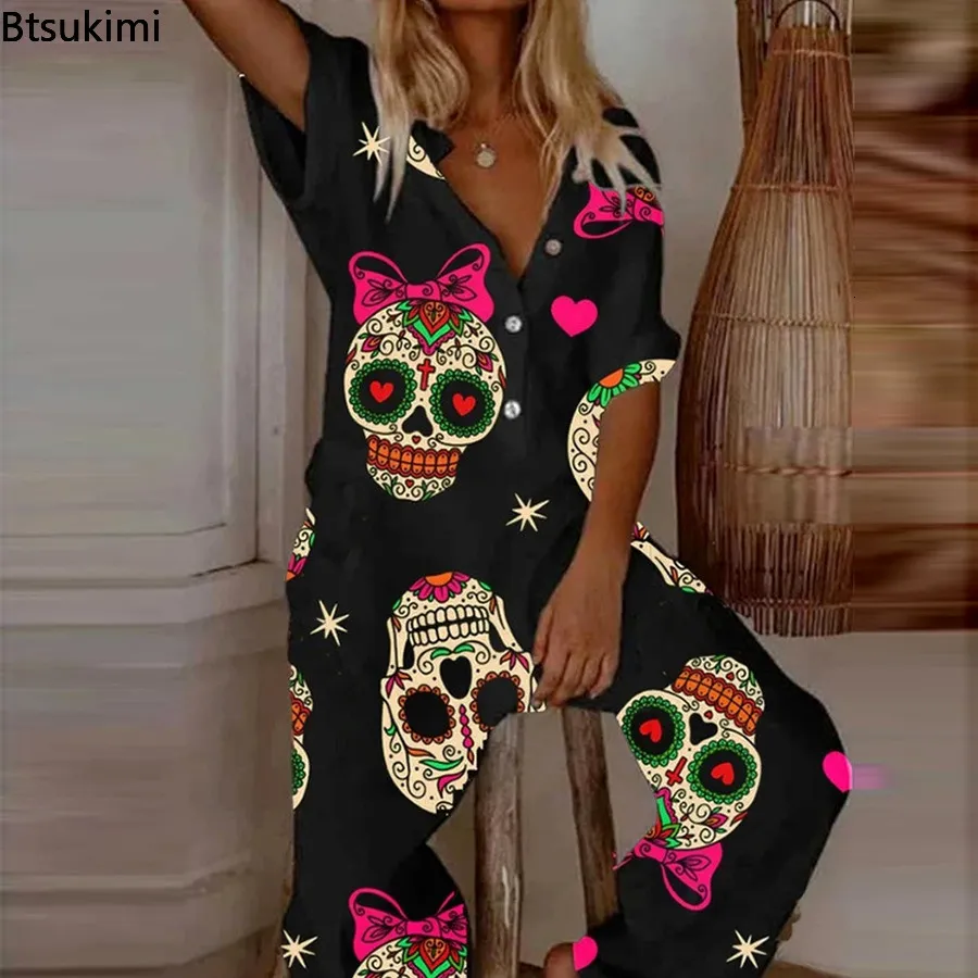 Kadın Tulumları Yükselen Bahar Yaz Artı Boyut 5xl Romper Playsuit Kadınlar Zarif Karikatür Kafatası Baskı Tulum Sıradan Gevşek Tapınaklar Bodysuit Kadın 230811