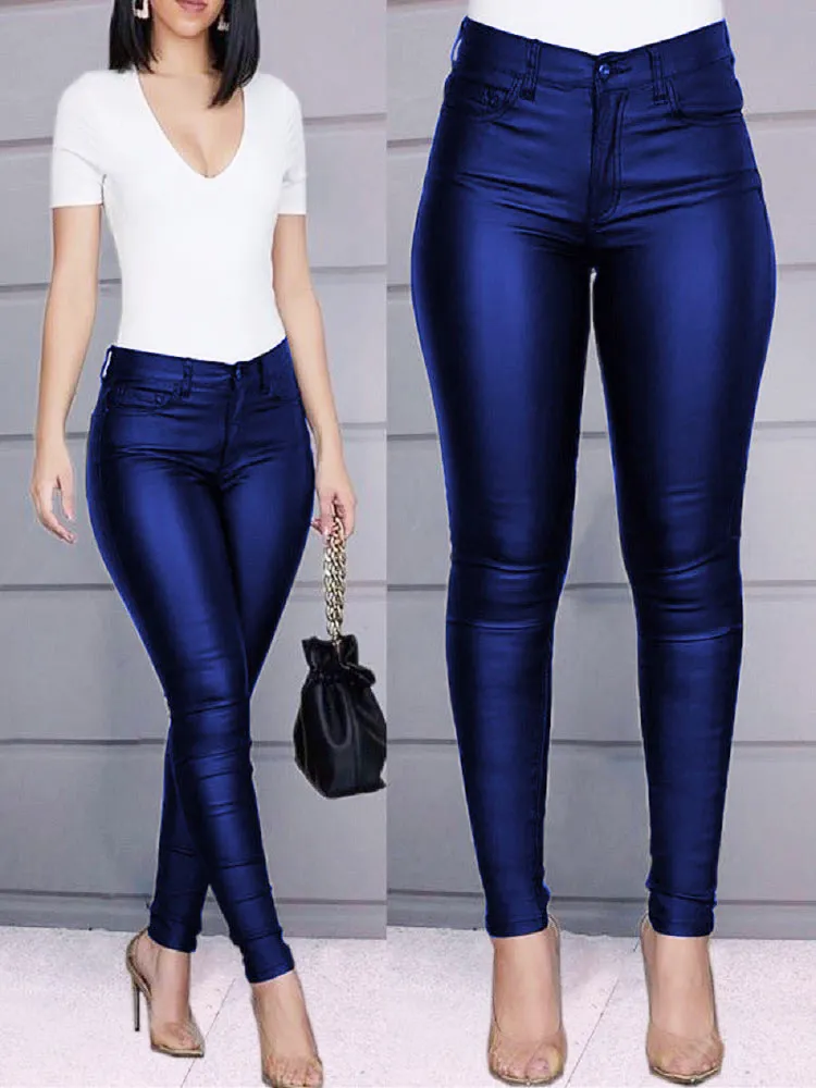 QWERBAM Faux Leather Pant Women Skinny Sexy Push Up High Waist