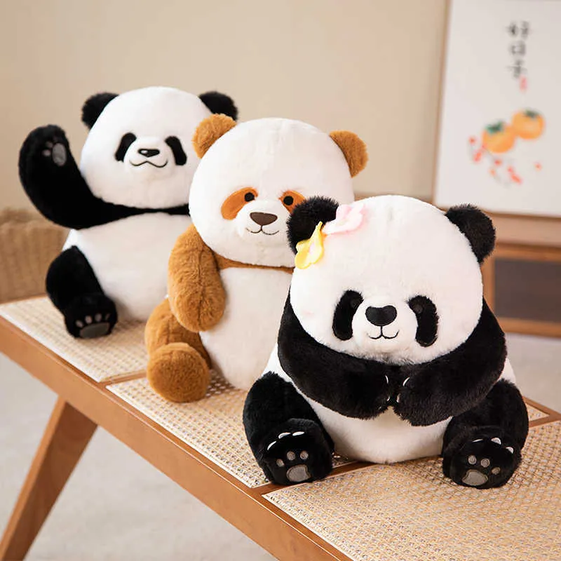 Animaux en Peluche 30 CM Belle Panda géant en Peluche Peluche Animaux Rares poupée Mignon Huahua Menglan Brun Panda Ours Doux poupée Cadeaux pour Enfants Fille