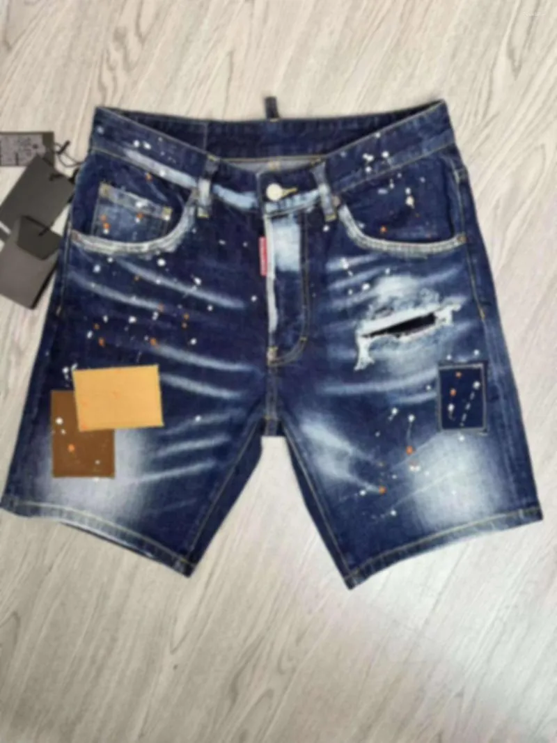 Mäns jeans 2023 Slim Fit Washed Light Color Printed Denim Shorts Fashion Micro Elastic Capris