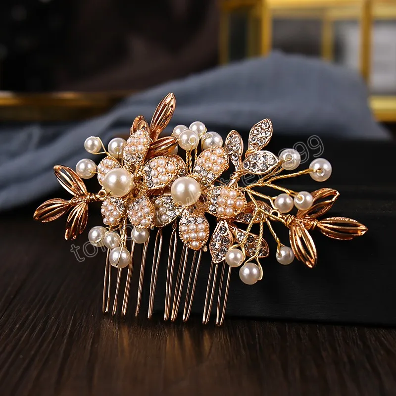 Luxury Floral Hair Petty Bride Tiaras Pear Golden Hairpin Crystal Shiny Girls Party Hair Clifts Gioielli capelli da sposa