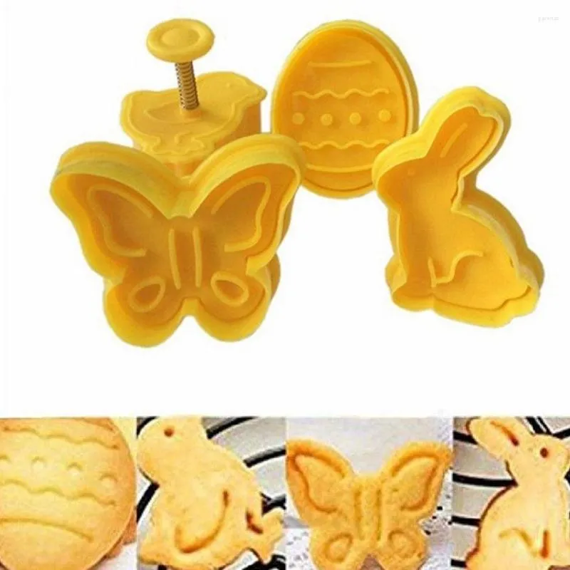 Baking Moulds 4Pc / Set Easter Egg Chick Butterfly Plastic Plunger Fondant Cookie Cutter Mold Biscuit Decor ToolsSet