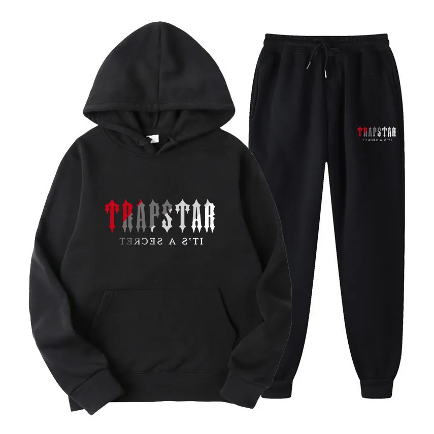 Trapstar Спортивные костюмы с капюшоном 23 Спортивный костюм Trapstar Брендовая спортивная одежда с принтом Мужская теплая комплект из двух предметов Свободная толстовка с капюшоном Брюки для бега