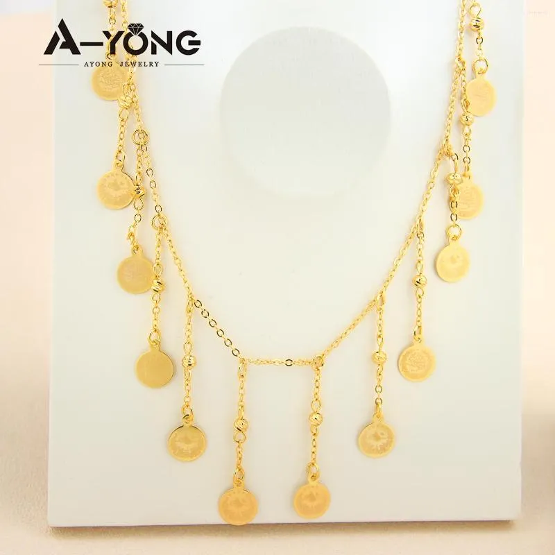Ensemble de boucles d'oreilles et collier AYONG, bijoux élégants en pièces de monnaie turques, bracelet plaqué or 21 carats de Dubaï, accessoires de banquet de mariage_voghion.com