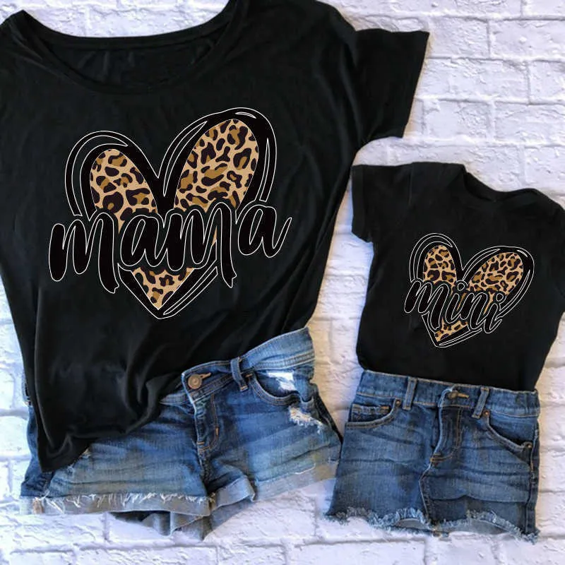 Family Matching Outfits Family Matching Mother Kids Daughter T-shirts Cotton MAMA MINI Mom Baby Leopard Mommy and Me tshirt Family Matching Outfits Tops