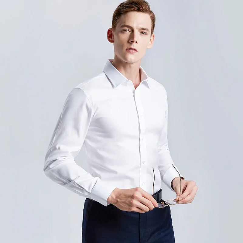 Herrklänningskjortor Herrvita skjorta Långärmad icke-järn Business Professional Work Collared Clothing Casual Suit Knapp Toppar Plus Size S-5XL 230811