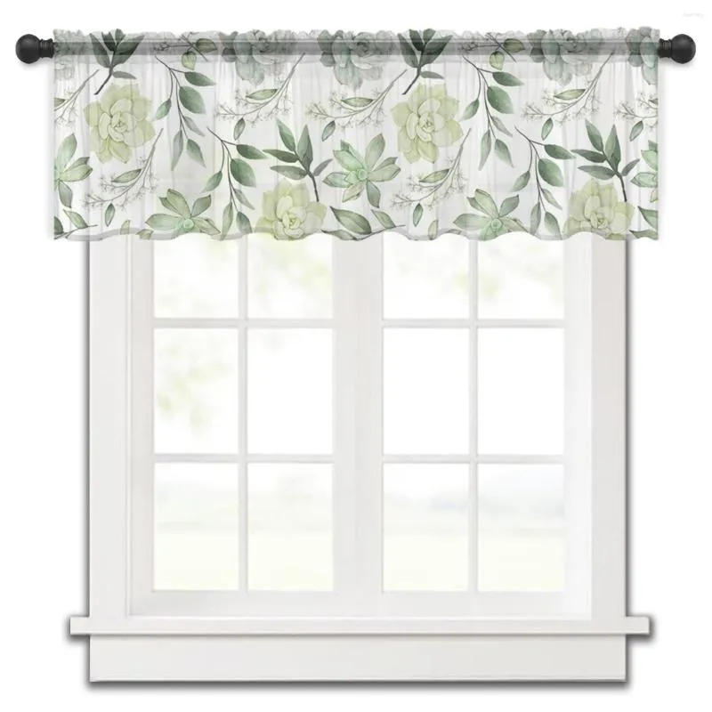 Gardinblad Succulents Tiled Kitchen Small Window Tulle Sheer Kort sovrum vardagsrum Heminredning Voile Drapery