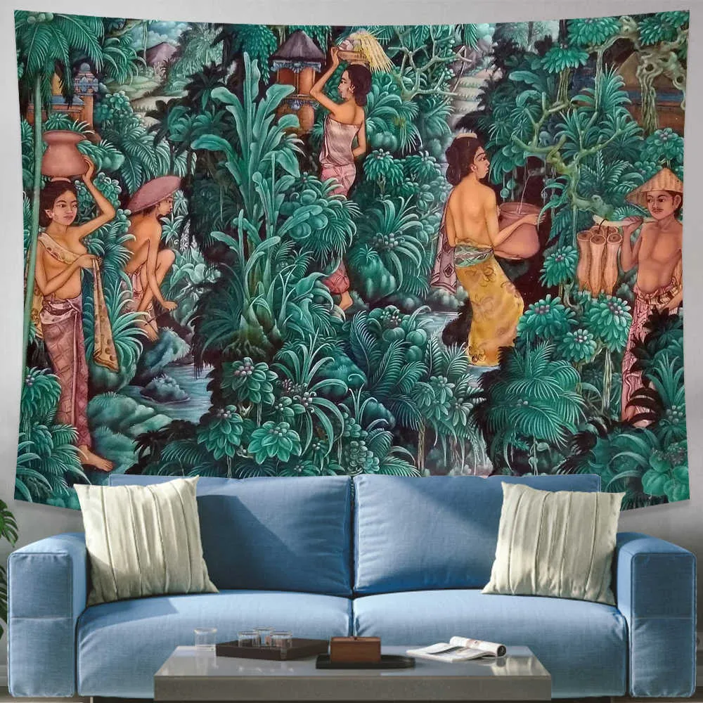 Tapisseries murales Hippie, couverture décorative pour dortoir, forêt tropicale naturelle, plante verte, bananier, tenture murale