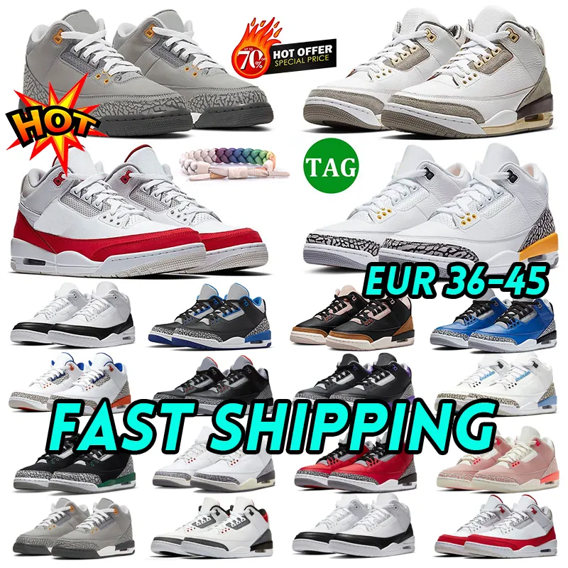 Jumpman 3 Chaussures de basket-ball 3S Black Cat Cement Cool Grey Napolitan Cardinal Red Pine Green Desert Elephant Racer Blue Rust Pink femme homme 36-47