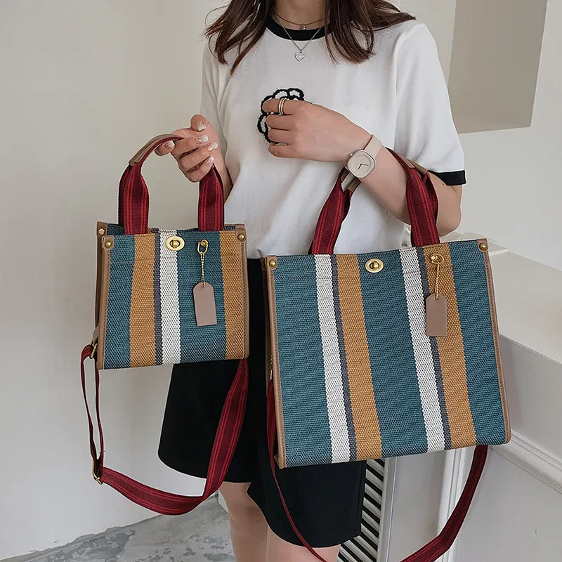 Kvällspåsar 2023 Canvas Stripe Tote Bag Vintage Shoulder Crossbody Large Small Size Versatile Women's Handbags Shopping Storage Handbag 230810