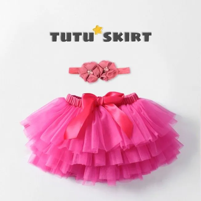 Baby Girls Tutu Skirt Headband Set Toddler Ruffle Tulle Diaper Covers 6-24 Months solid color Soft Tulles Bloomers