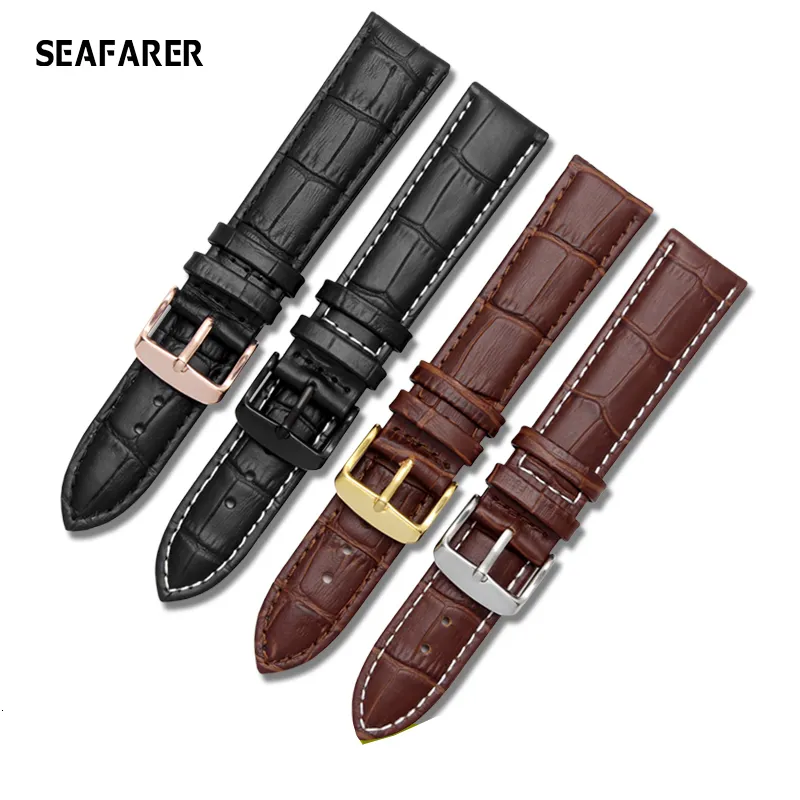 Watch Bands 18 19 20 21 22 23 24mm High Quality Brown Black Genuine Leather Watchband For Men Women Wrist Bracelet Pin BUCKle 230810