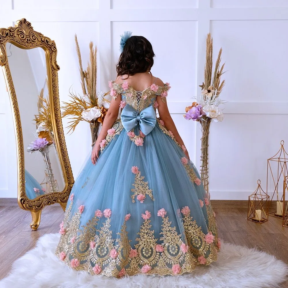 wonder woman in a blue dress A-line White Flower Girl Dress with Navy Blue Ribbon – jkprom