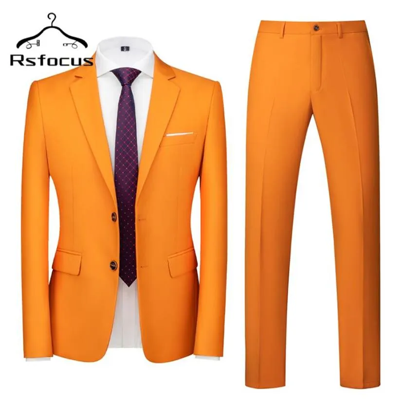 Ternos masculinos Blazers Rsfocus Chegada Men Orange Men Set Wedding Formal for Slim Fit Groom Groom Tuxedo Jaqueta com calça 2 peças 262k