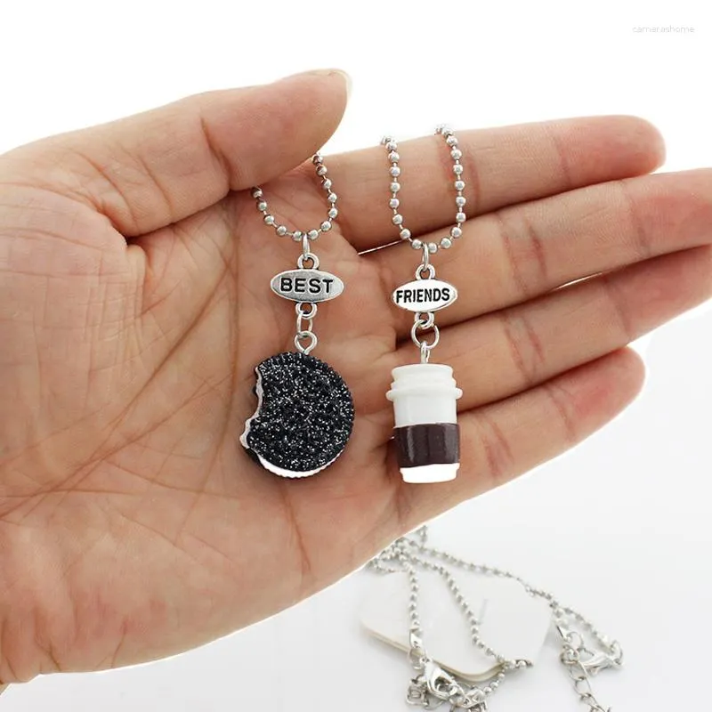 Pendant Necklaces T FRIENDS Cookie And Coffee Necklace With Bead Chain Kawaii Friendship Miniature Food Jewelry Wholesale